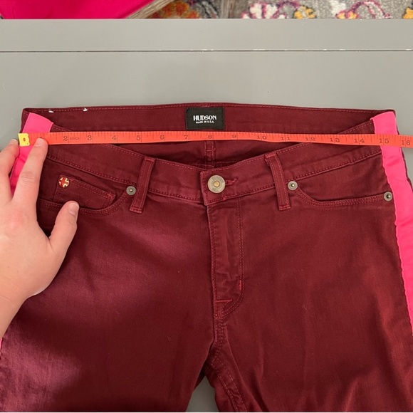 Hudson LouLu Burgundy Red Pink Tuxedo Stripe Low Rise Crop Skinny Jeans - Picture 14 of 16